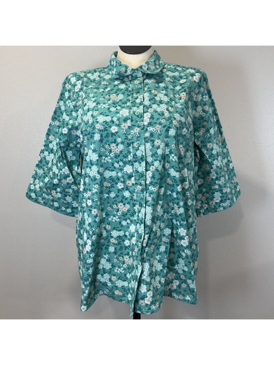 American Sweetheart Tops - American Sweetheart Floral Button-Up Shirt Womens Size XL 3/4 Sleeves Green